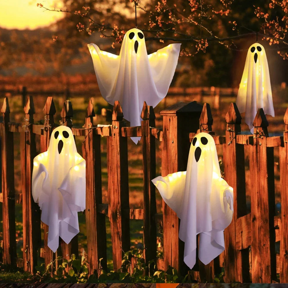 Halloween LED Glow Ghost Lights for Home Indoor Outdoor Hanging Decoration Haunted House Horror Props Bar Supplies 2024 New