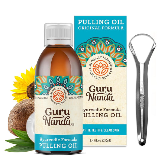 Original Oil Pulling with Tongue Scraper, Alcohol & Fluoriode Free Mouthwash for Teeth & Gum Health & Fresh Breath (Unflavoured), 8.45 Fl Oz